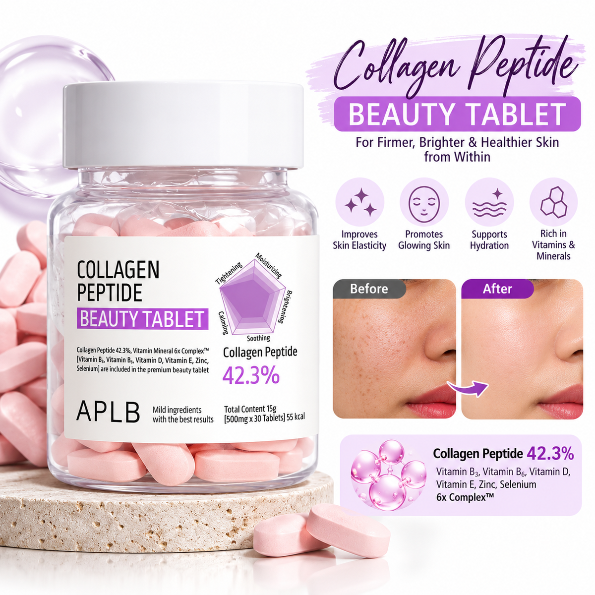 APLB Collagen Peptide Beauty Tablet 500mg × 30 Tablets