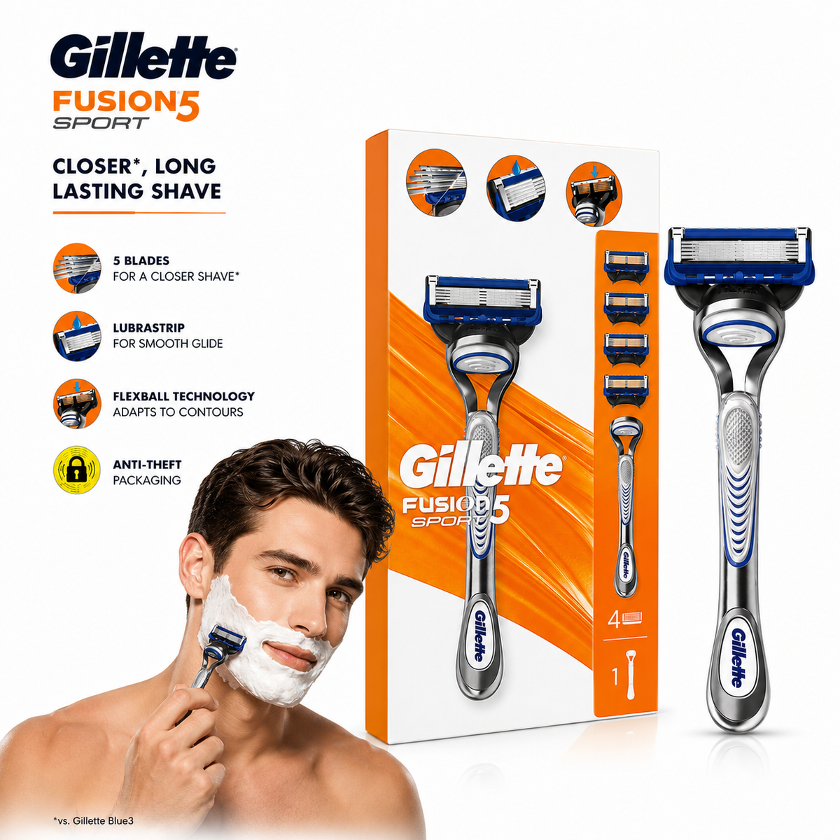 Gillette Fusion5 Sport Razor – 4 Replacement Cartridges + 1 Handle