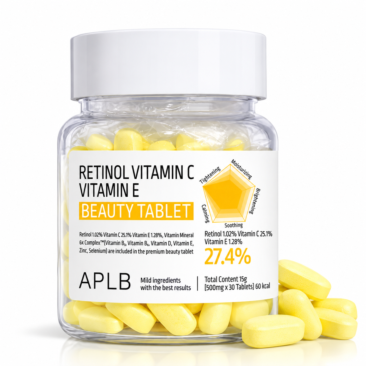 APLB Retinol Vitamin C Vitamin E Beauty Tablet 500mg × 30 Tablets