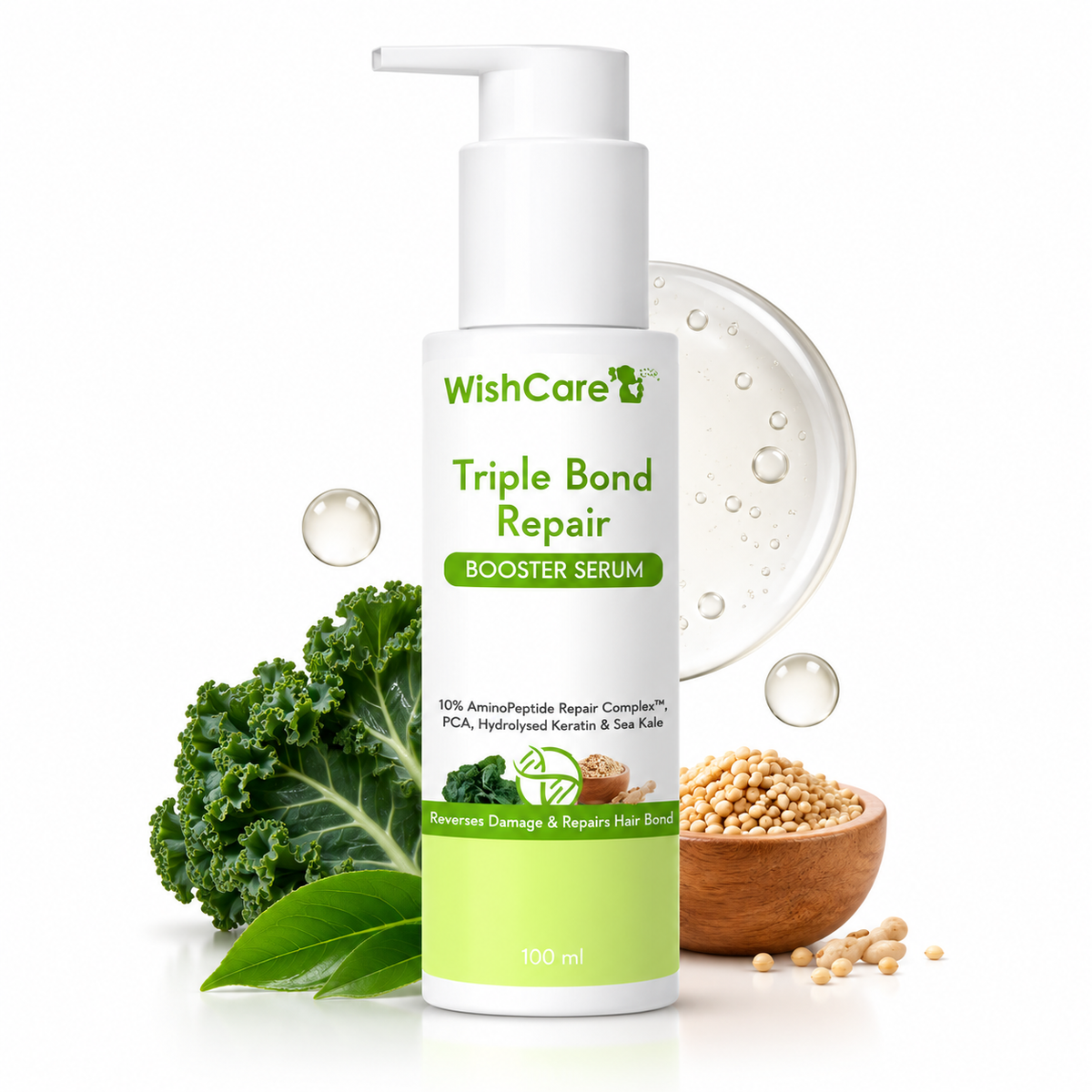 WishCare Triple Bond Repair Booster Serum – 10% AminoPeptide Hair Bond Repair Serum 100ml