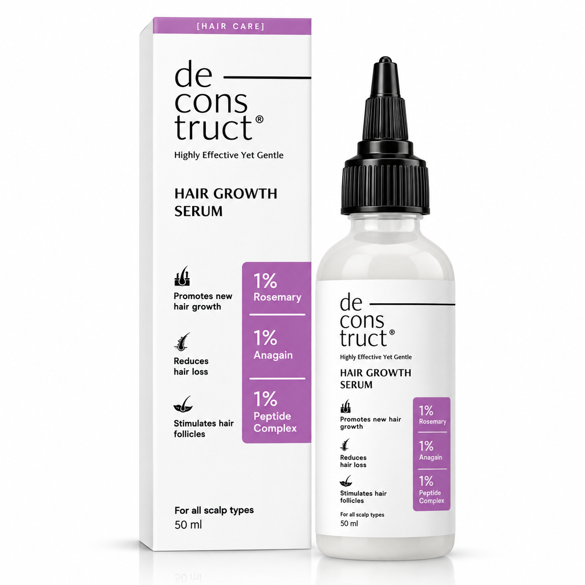 Deconstruct Hair Growth Serum – 1% Rosemary, 1% Anagain &amp; 1% Peptide Complex – 50ml