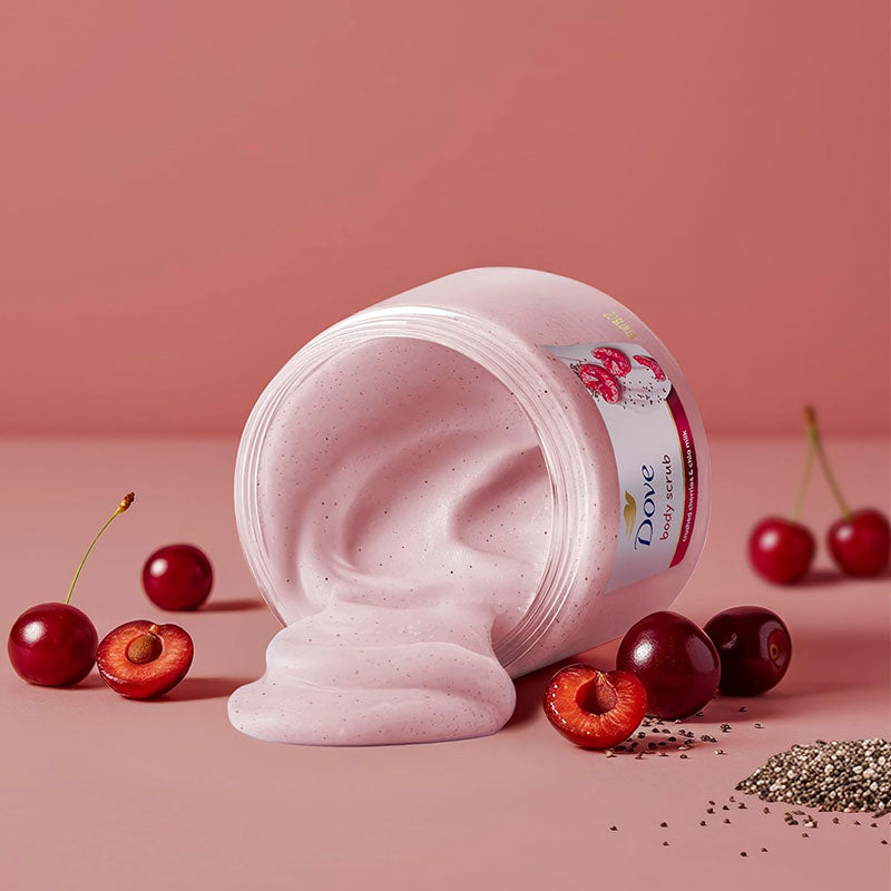 Dove Cherry & Chia Milk Body Scrub | Exfoliates & Deeply Nourishes | 425g