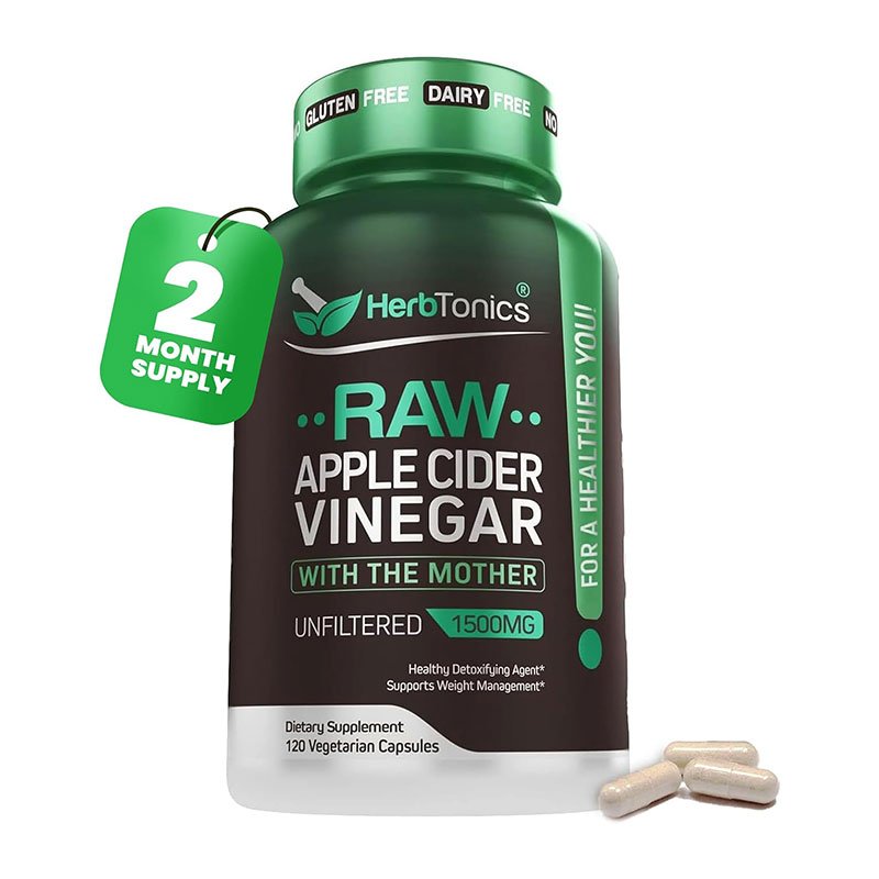 Herb Tonics RAW APPLE CIDER VINEGAR WITH THE MOTHER – 120 Vegetarian Capsules