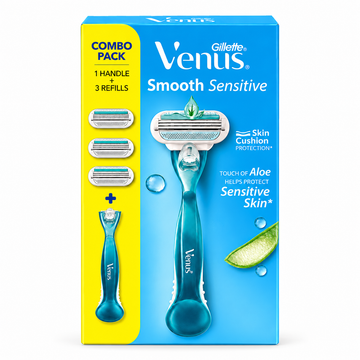 Gillette Venus Smooth Sensitive Combo Pack | 1 Handle + 3 Refills