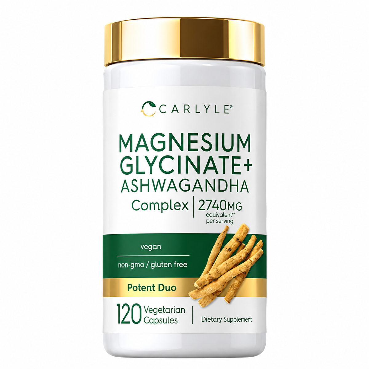 Carlyle Magnesium Glycinate + Ashwagandha Complex 2740mg – 120 Vegetarian Capsules