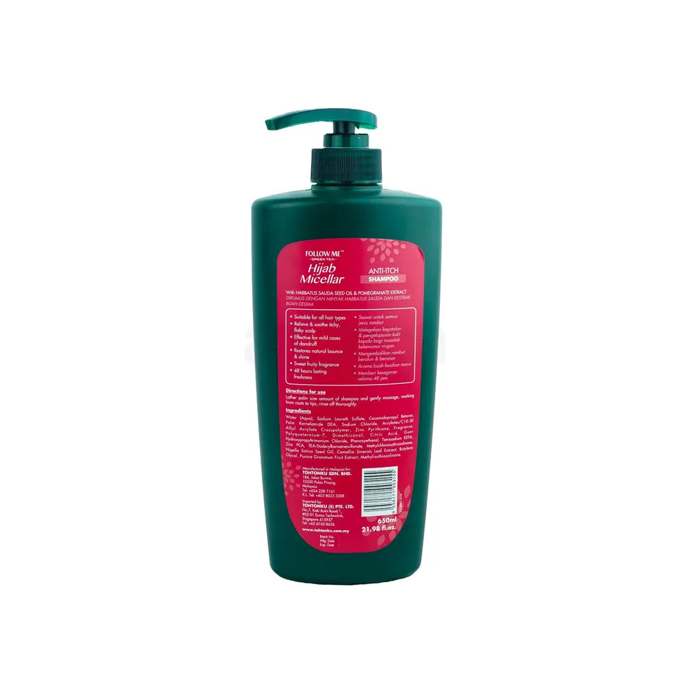 Follow me Green Tea Hijab Micellar Anti Itch Shampoo for All Hair Types(650ml)