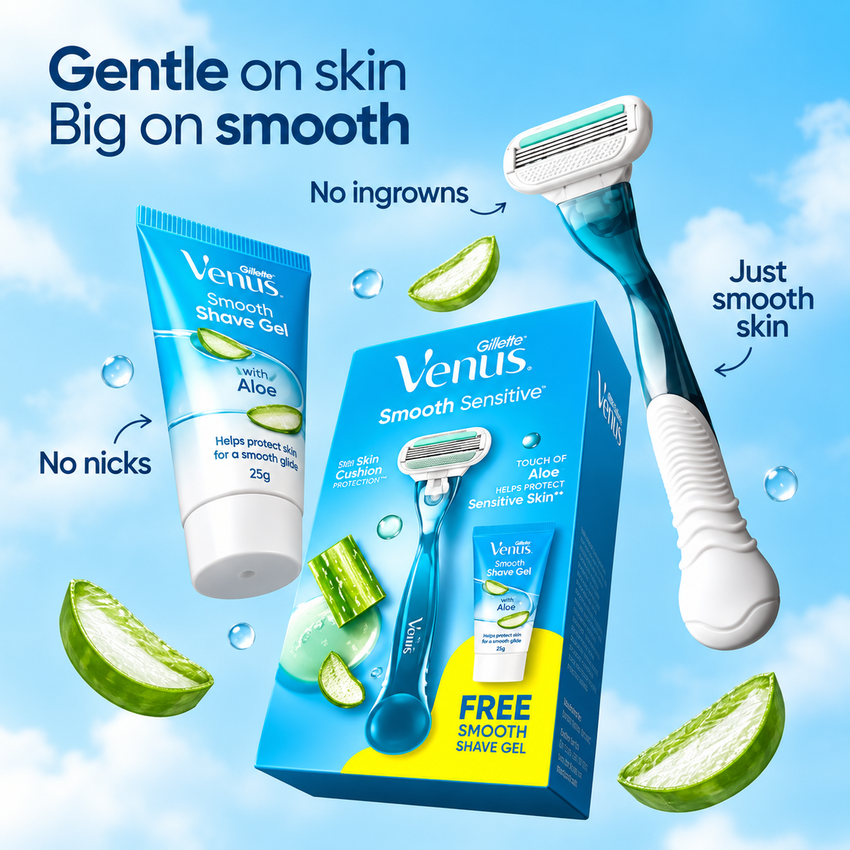 Gillette Venus Smooth Sensitive Razor Kit with Aloe Shave Gel