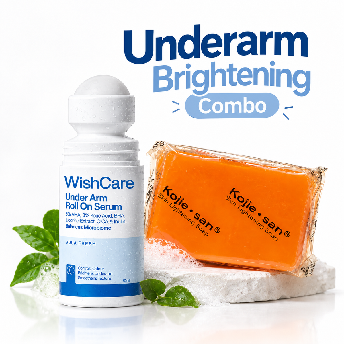 Kojie San Soap + WishCare Under Arm Roll On | Underarm Brightening Starter Combo