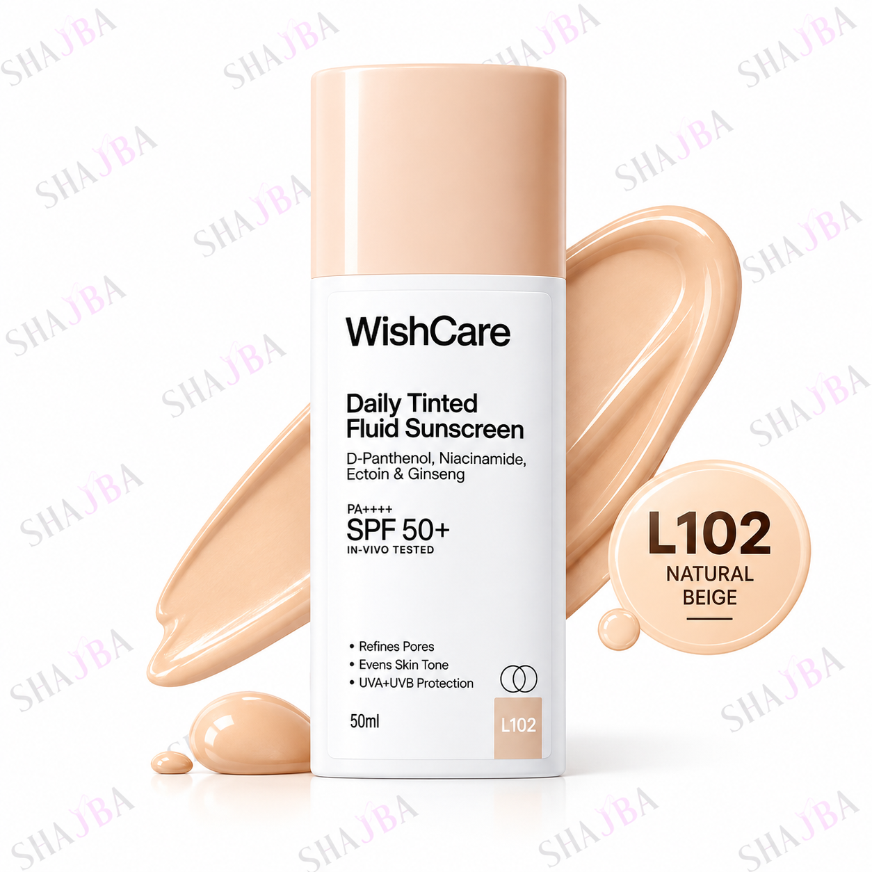 WishCare Daily Tinted Fluid Sunscreen SPF 50+ PA++++ – L102 Natural Beige, 50ml