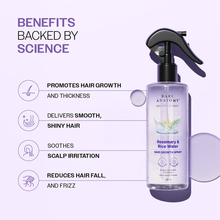 Bare Anatomy Rosemary & Rice Water Hair Growth Spray – Hair Growth & Thickness | 200ml