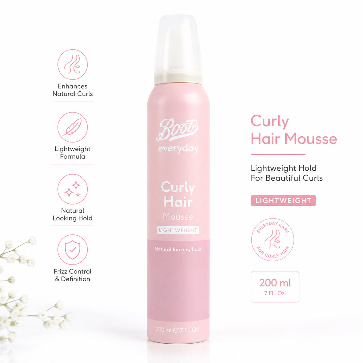 Boots Everyday Lightweight Curly Hair Mousse, 200 ml