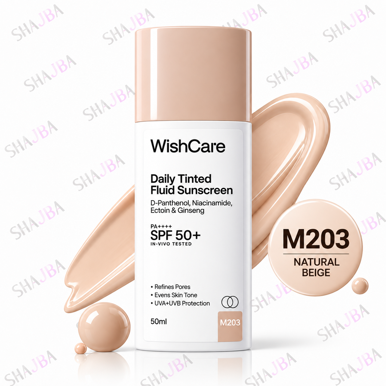 WishCare Daily Tinted Fluid Sunscreen SPF 50+ PA++++ M203 Natural Beige – 50ml
