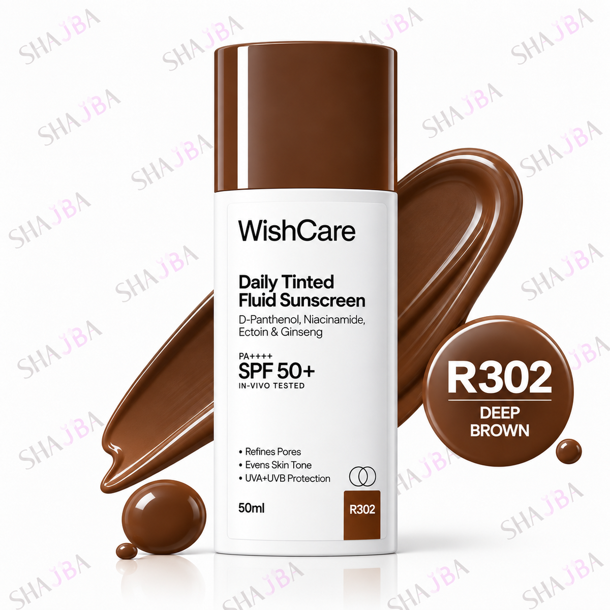 WishCare Daily Tinted Fluid Sunscreen SPF 50+ PA++++ R302 Deep Brown – 50ml