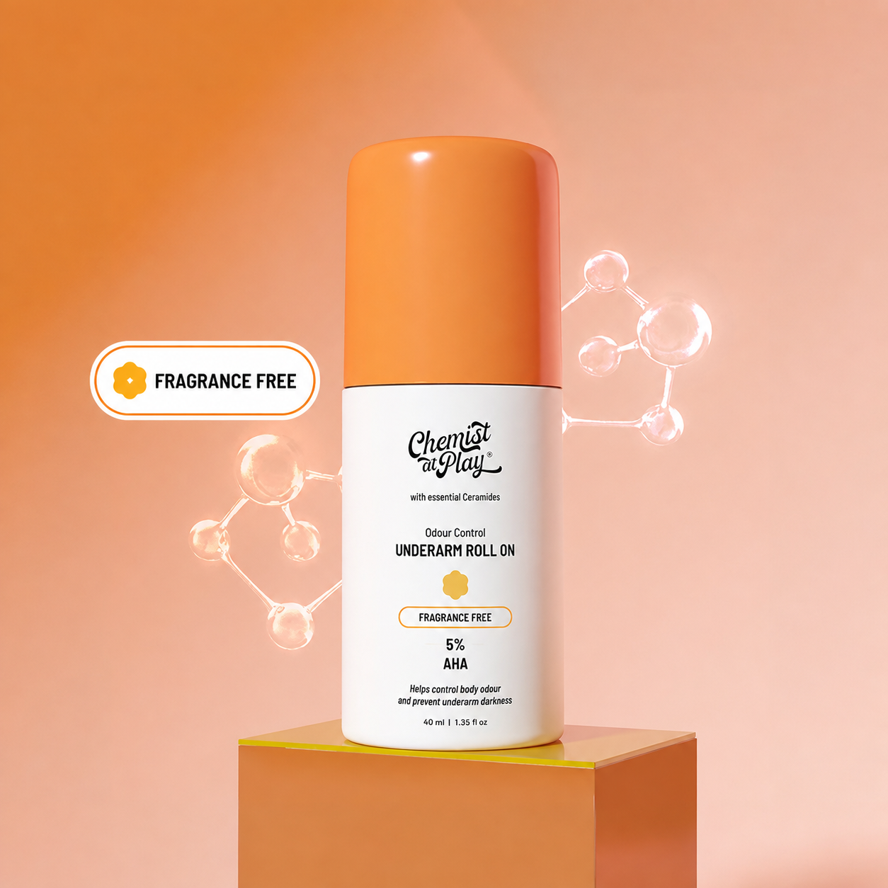 Chemist at Play 5% AHA Underarm Roll On Fragrance Free 40ml | Underarm Odour Control & Dark Underarm Care