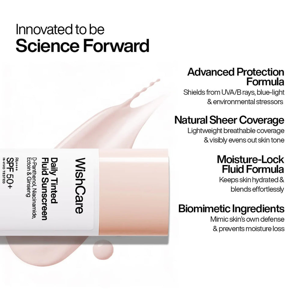 WishCare Daily Tinted Fluid Sunscreen SPF 50+ PA++++ – L101 Shade, 50ml