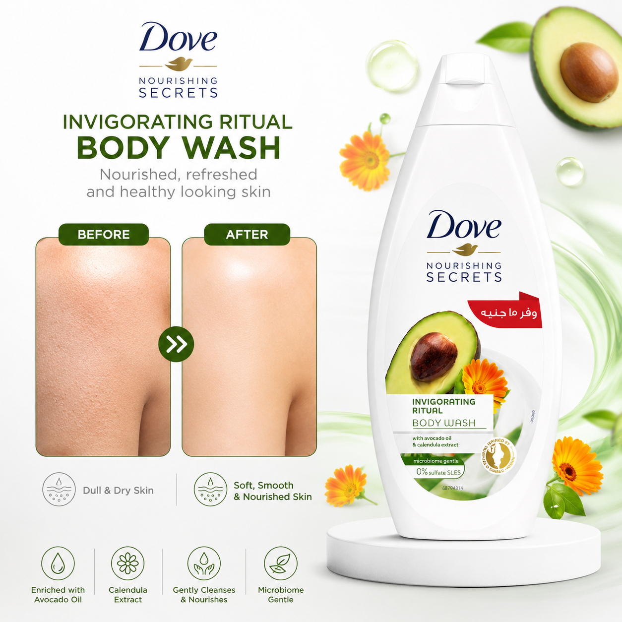 Dove Nourishing Secrets Invigorating Ritual Body Wash – Avocado Oil & Calendula 500ml