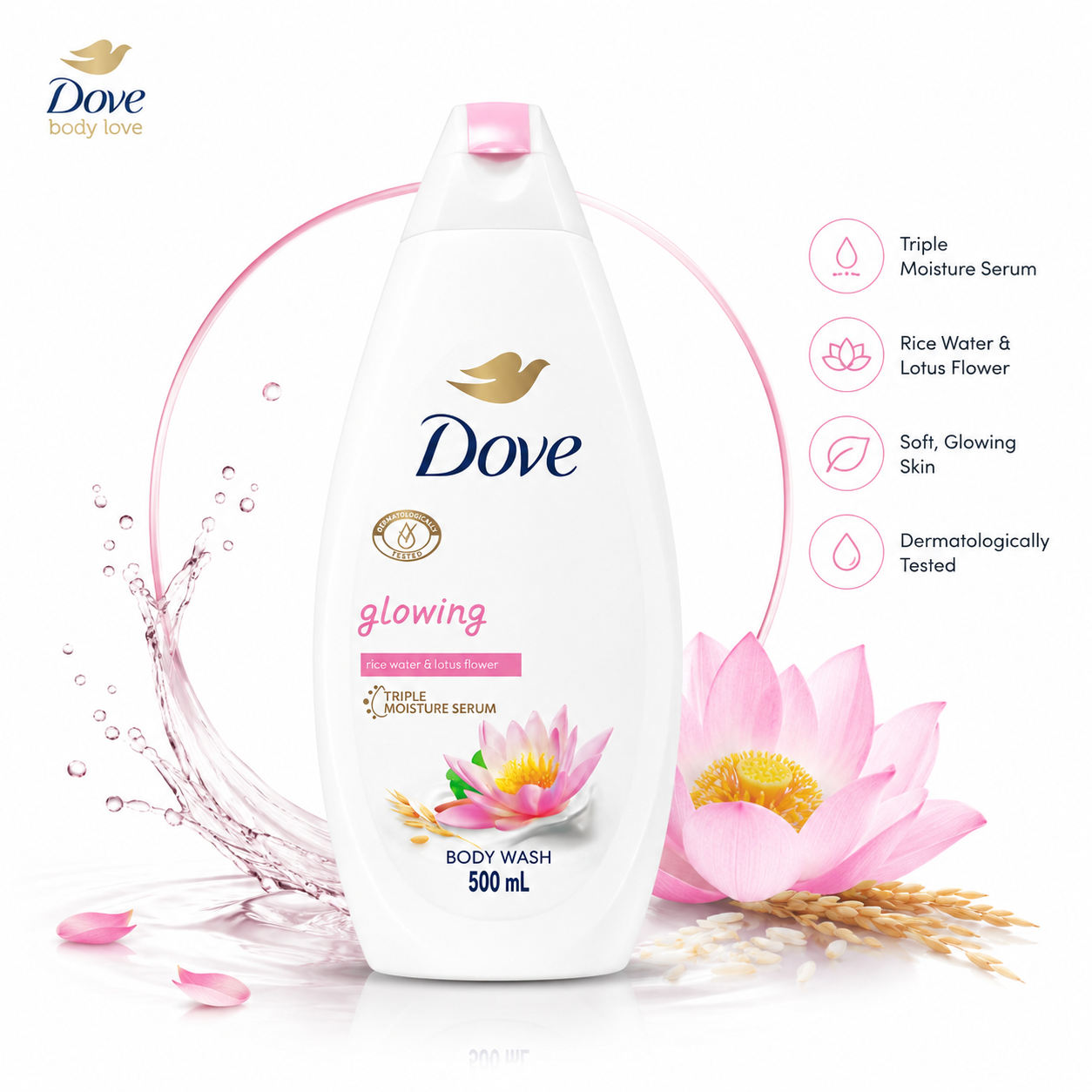 Dove Glowing Body Wash Rice Water & Lotus Flower – 500ml