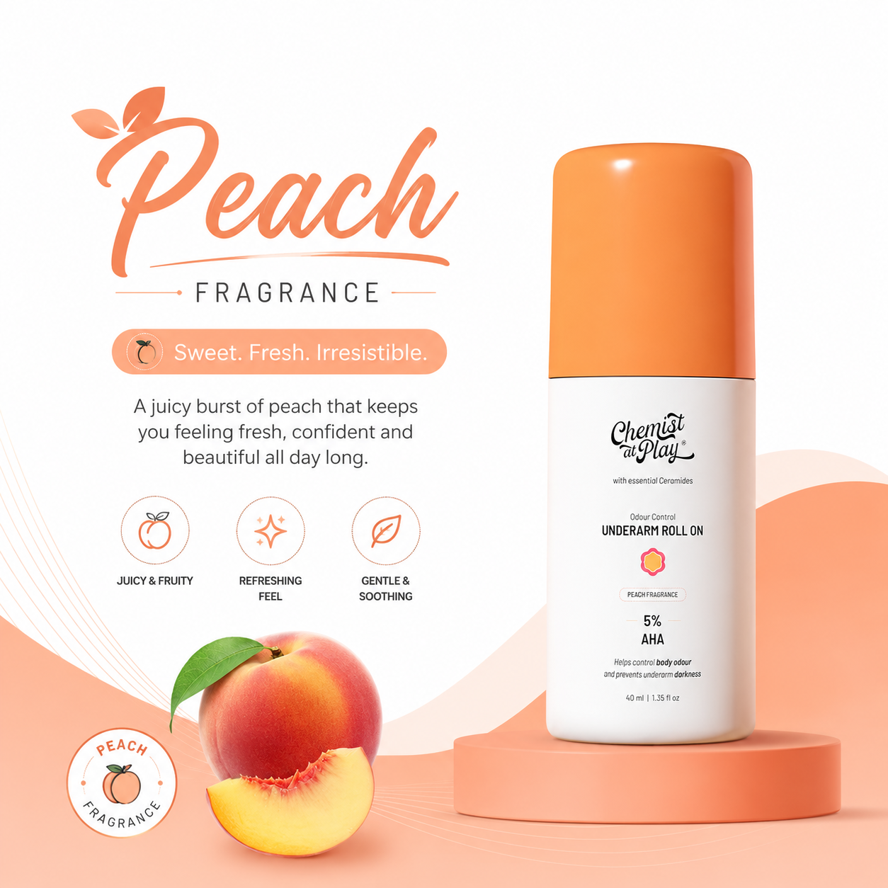 Chemist at Play 5% AHA Underarm Roll-On – Peach | 40 ml