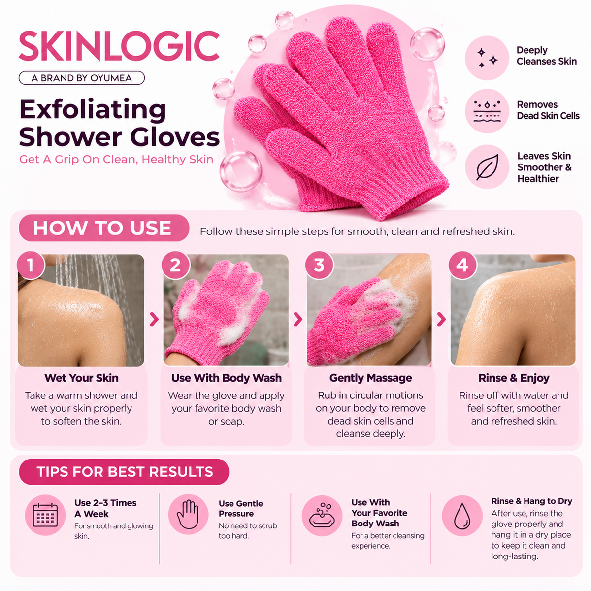 Skinlogic Exfoliating Shower Gloves 1 Pair
