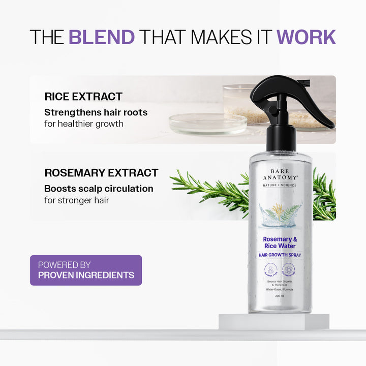 Bare Anatomy Rosemary & Rice Water Hair Growth Spray – Hair Growth & Thickness | 200ml