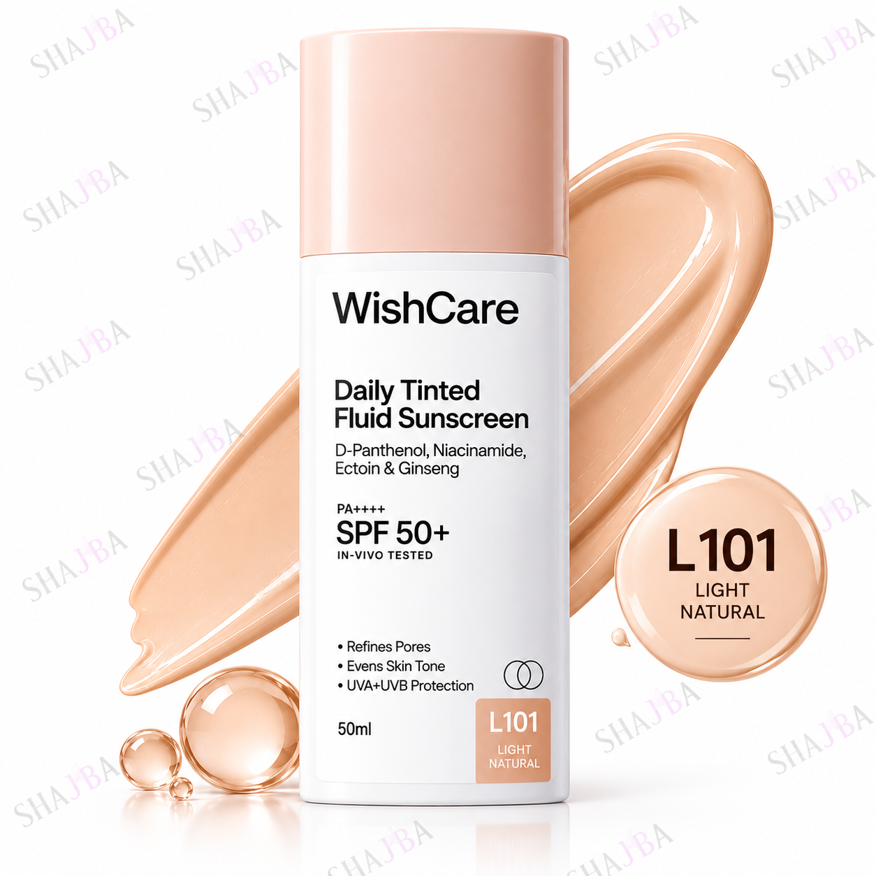 WishCare Daily Tinted Fluid Sunscreen SPF 50+ PA++++ – L101 Shade, 50ml