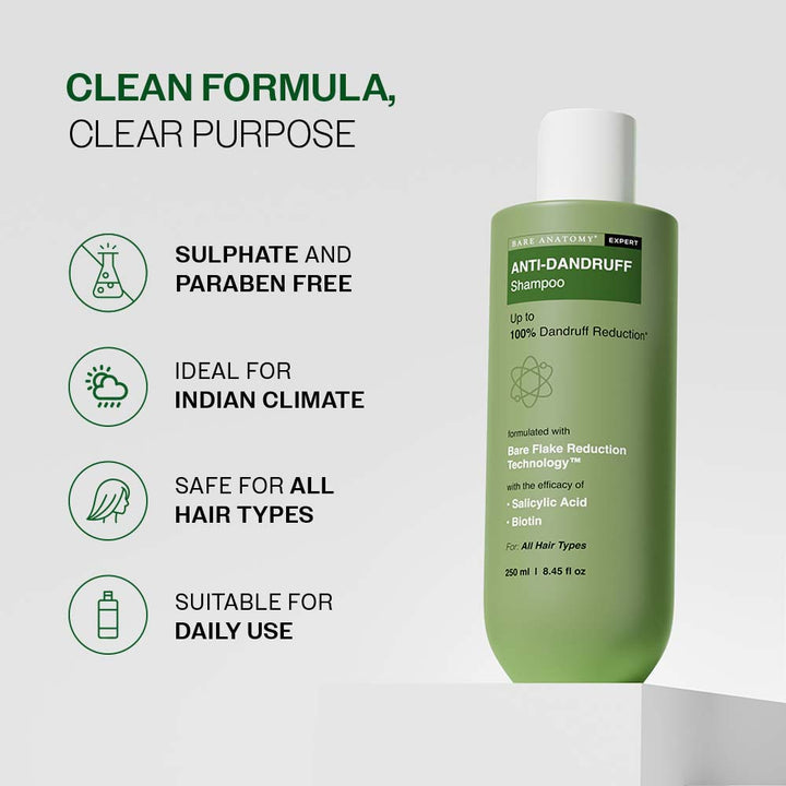 Bare Anatomy Anti-Dandruff Shampoo – Up to 100% Dandruff Reduction | 250ml