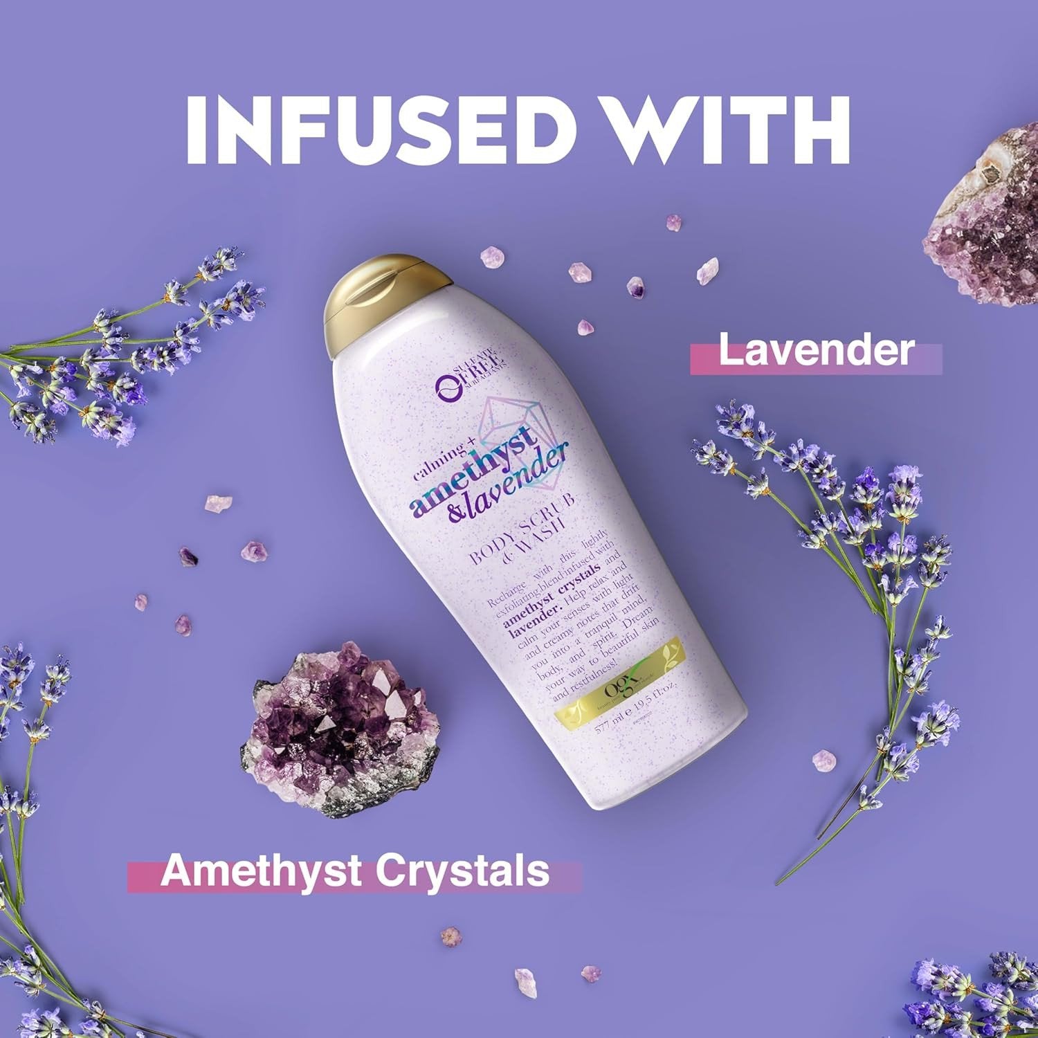 OGX Calming + Amethyst & Lavender Body Scrub & Wash 577ml